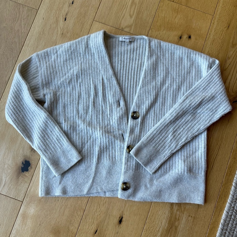 Madewell Cameron wool blend cardigan sweater, XS, light Heather gray